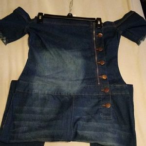 Blue jean off shoulder jumper